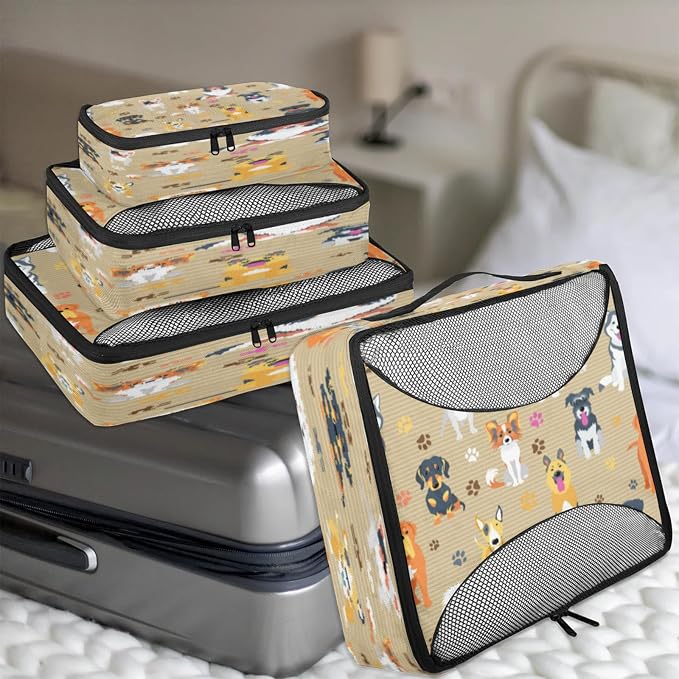 Dog Packing Cubes for Travel, Luggage Packing Organizers, Dog Breeds Profiles Pets Travel Accessories Large Toiletries Bag for Clothes Shoes Cosmetics Toiletries