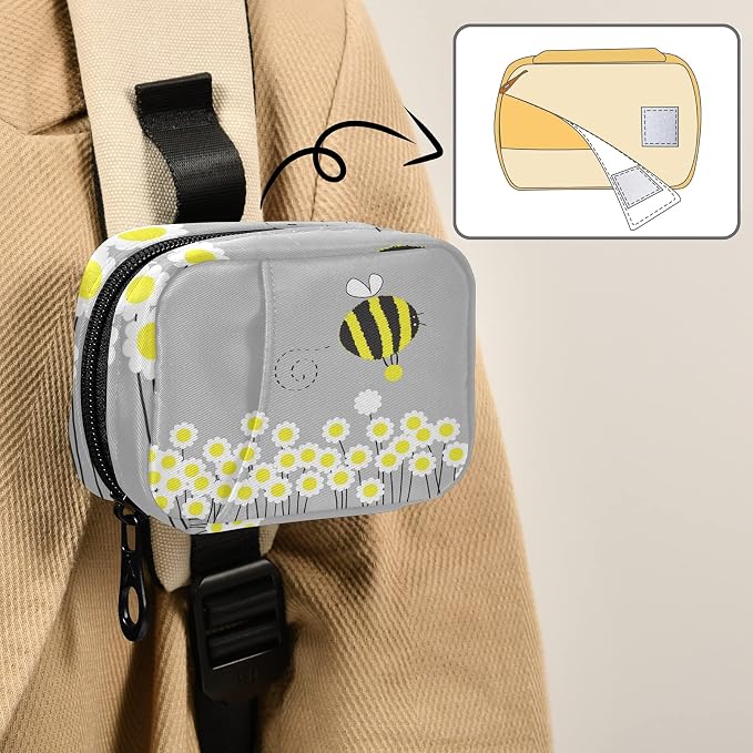 Cartoon Daisy Bee Pill Box 7 Day Pill Case Travel Pill Organizer Bag with Zipper Portable Weekly Case Compact Size for Vitamin Supplement Holder