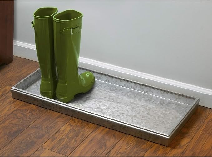 Good Directions Medium Boot Tray, Double Circles Multi-Purpose All Weather Decorative Boot Tray, Shoes, Plants, Garage, Patio Door, Pet Bowls, 30 inch Entry Indoor Shoe Tray, Galvanized Gray