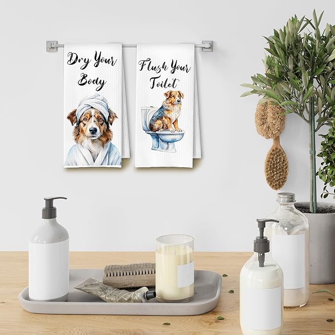 Funny Australian Shepherd Hand Towels for Bathroom Washroom, Dog Bathroom Decor, Gifts for Australian Shepherd Lovers, Dog Hand Towels, 16x24 Inch Set of 4