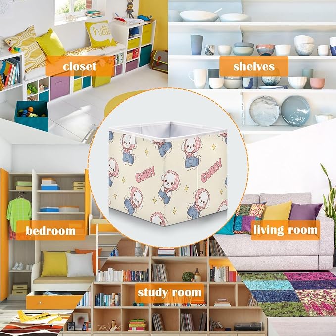 Foldable Storage Bin Waterproof Closet Organizer Box with Handle | Plush Puppy Storage Crate, wipeable, Foldable Hollow Board, Top Handle, For Home Closet