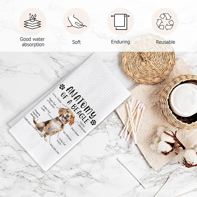 Funny Beagle Dog Kitchen Towels, Beagle Gifts for Women & Men, Dog Anatomy Tea Towel for Home Decor