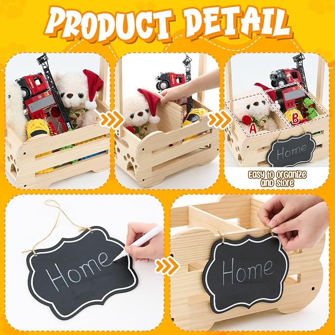 Wooden Dog Wardrobe Closet 20"x15"x9" Pet Goose Outfit Toy Storage Basket Crate with Hanging Rod Bone Shape Organizer Closet for Dog Toy Clothes Accessories with 8 Hanger 10 Clip 1 Small Blackboard