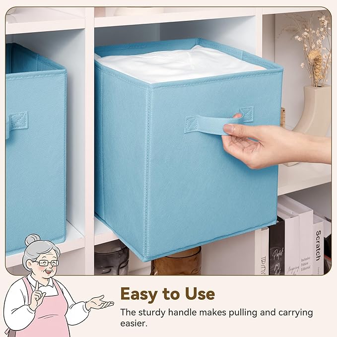 GRANNY SAYS 11x11 Cube Storage Bins, 6-Pack Storage Cubes, Light Blue | Collapsible Storage Boxes with Thickened Base Plate, Sturdy Handles, Decorative Baskets for Shelves, Closet
