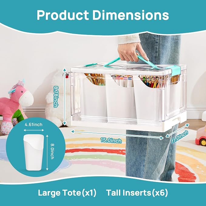 Vtopmart 24 QT Clear Plastic Craft Organizer with Detachable Inserts,1 Pack | 6 Detachable Inserts for Flexible Sorting, Art Supply and Tool Storage Box for Craft, Crayon, Pencils and Creative Materials