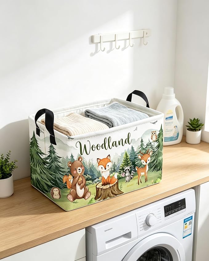 Essme Rectangular Animal Basket,Kids Storage Bins Organizer with Handles for Girls Room Decor, Gift Basket,Shelf Basket.(Tree Animal)