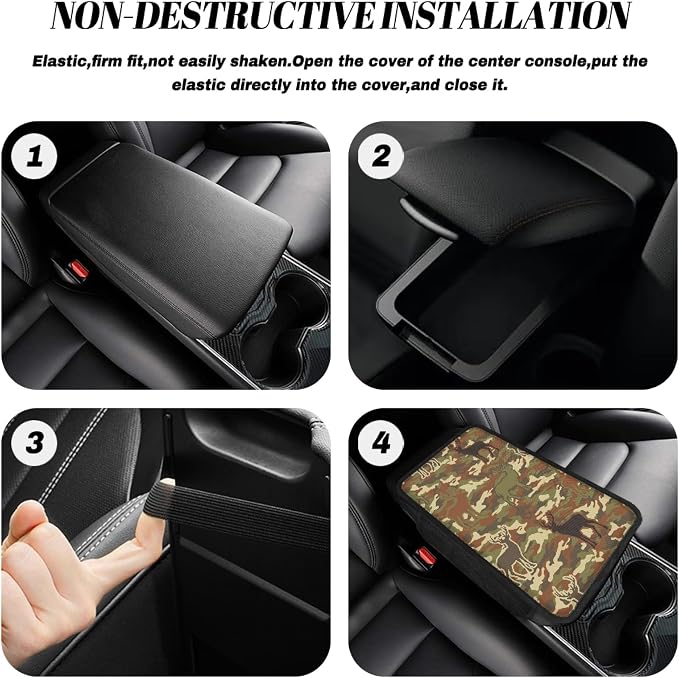 Howilath Auto Center Console Cover, Soft Armrest Pad with Pockets | Camo Deer Pattern Machine Washable, Comfortable Elbow Support, Universal Fit for Most Vehicles