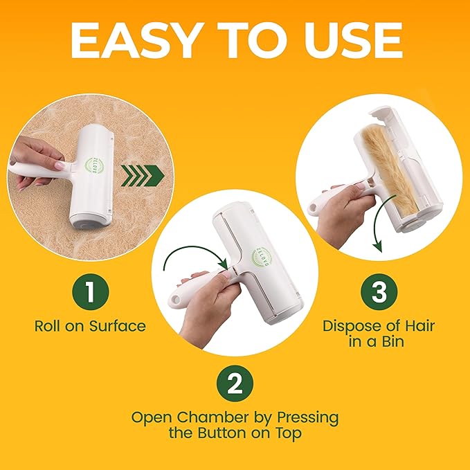 Roller Pet Hair Remover – Reusable Lint Roller for Cat & Dog Hair on Carpet, Couch, Car, Furniture, Rugs & Bedding – Portable, Eco-Friendly