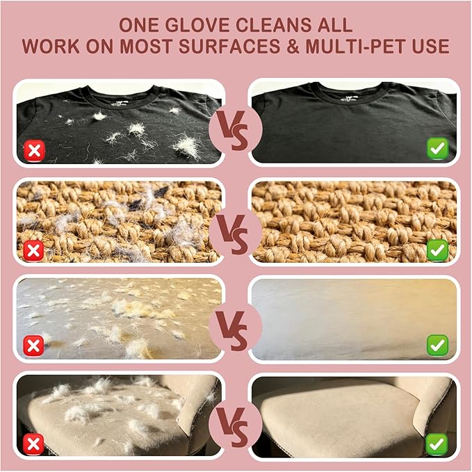 WoofPick 2PCS Pet Hair Remover Glove - Electrostatic Pet Hair Removal Glove for Dogs & Cats, Efficient Magic Brush Pet Hair Remover Tool for Furniture, Couch, Clothes & Car, Washable & Reusable