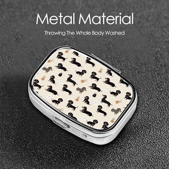 Discreet Pill Organizer Mini Pocket Case Medication Holder Business Meeting Concealed Carry, Cartoon Dachshund Weiner Dog Pet Dogs