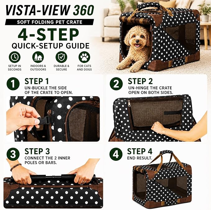 Pet Life ® Vista-View 360 Degree Zippered and Collapsible Soft Folding Pet Dog Crate Travel Dog Kennel with Zippered Entrances