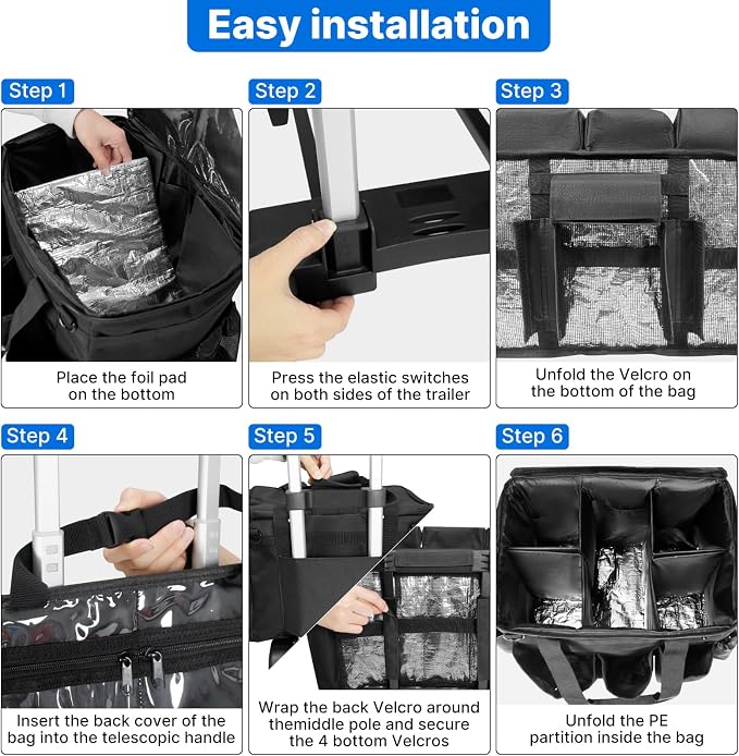 LIWSHWZ Large Rolling Cleaning Caddy Bag with Detachable Trolley & Lid,Cleaning Supplies Organizer on Wheels with Multi Pockets for Cleaning Tools Storage,Housekeepers, Black