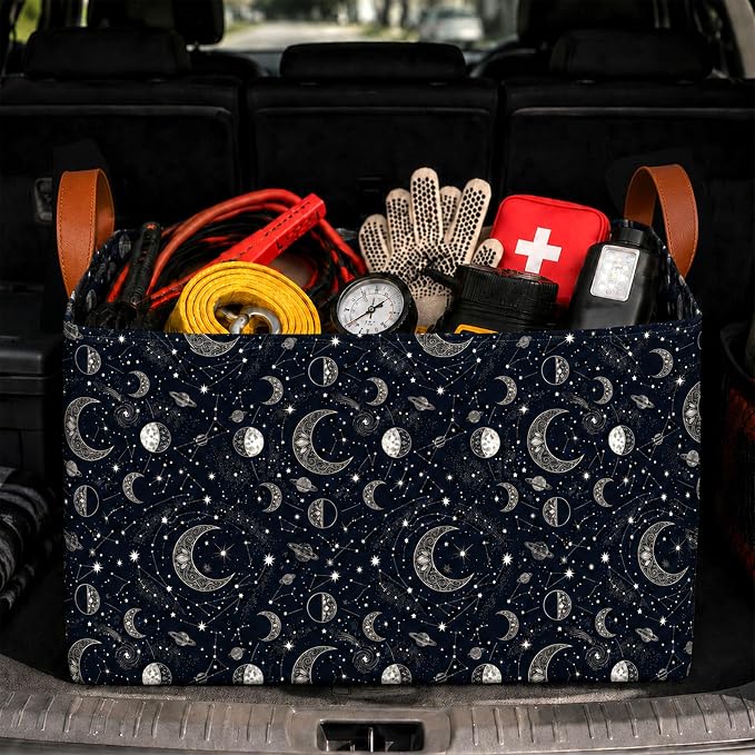 Celestial Car Trunk Organizer 20L Fold Auto Storage Basket with Handles | Waterproof Reusable Shopping Grocery Bag for SUV Truck, Planet Galaxy Cars Boot Organizer Gifts for Women Men Drivers