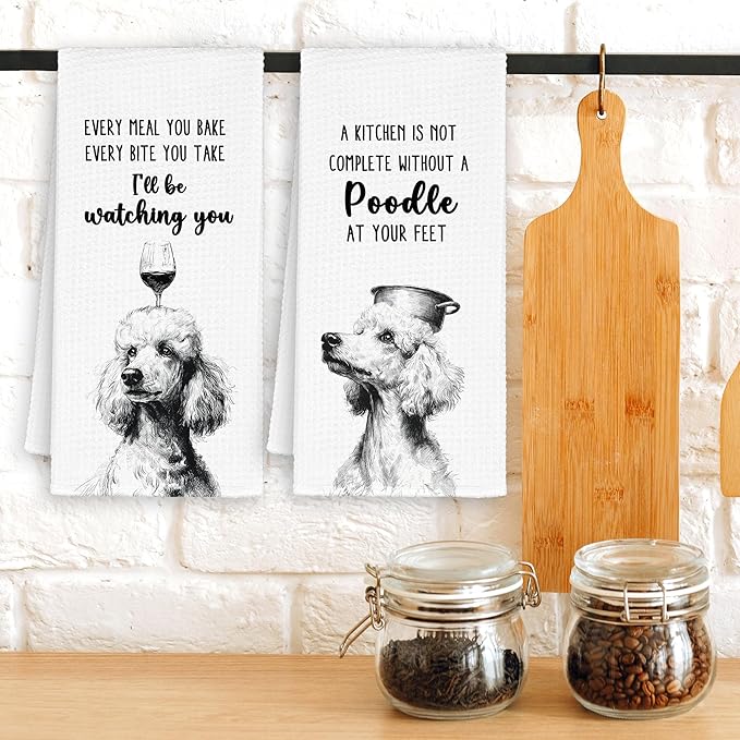 Funny Dog Poodle Kitchen Towels Set of 2, Every Meal You Bake Hand Towels Decor for Bathroom, Cute Dish Towel Gifts for Christmas Dog Lovers Mom,Rustic Tea Bar Towel for Dining Room 16x24in