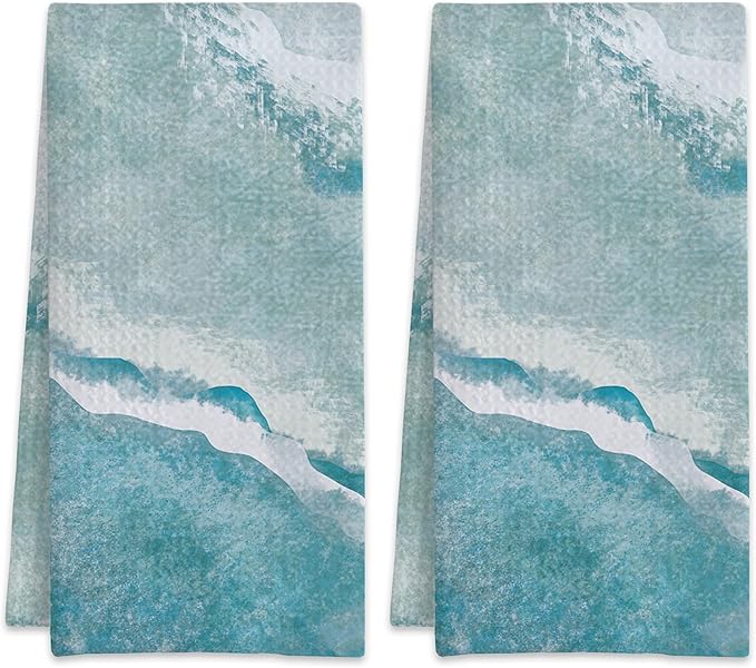 Boho Sea Beach with Waves Hand Towels,Set of 2 Absorbent Bath Towel Kitchen Dish Towel Home Gym Hotel Bathroom Decor,16x24 Inches