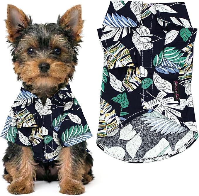 Parisian Pet Palm Leaves Dog Shirt - Cotton Clothes for Small Dogs - Stylish Tropical Dog Outfit - Lightweight and Soft Puppy Clothes - Trendy Tshirts for Dogs - Comfortable Summer Camp Pet Apparel