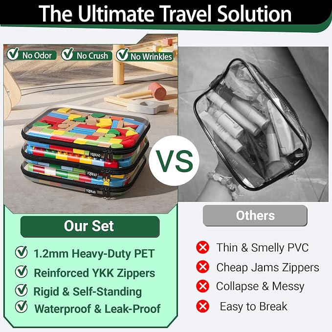YQBRAO Clear Hard Shell Storage Organizer Set, 2-Pack, Black | Two large rigid PET organizers for electronics, travel, office and everyday organization