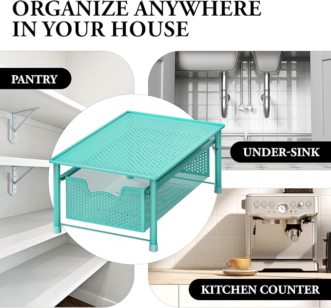 Simple Houseware Stackable Cabinet Basket Drawer Organizer, Turquoise