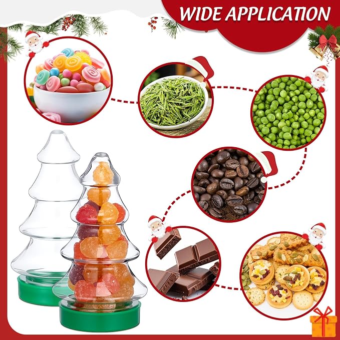 6pcs Christmas Tree Candy Jar Set, Pet Plastic Candy Storage Bottles with Lightweight Xmas Tree Shape, for Christmas Holiday Party Favors and Wedding Decorations