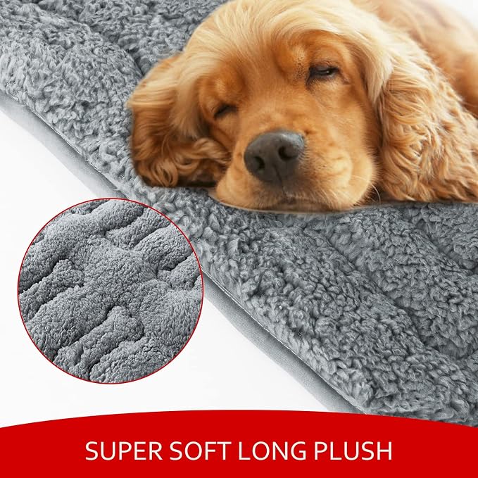 Dog Bed Crate Mat(30" X 19") 2 Pack, Soft Plush Dog Bed Pad | Machine Washable Sleeping Mat with Anti Slip Bottom, Grey