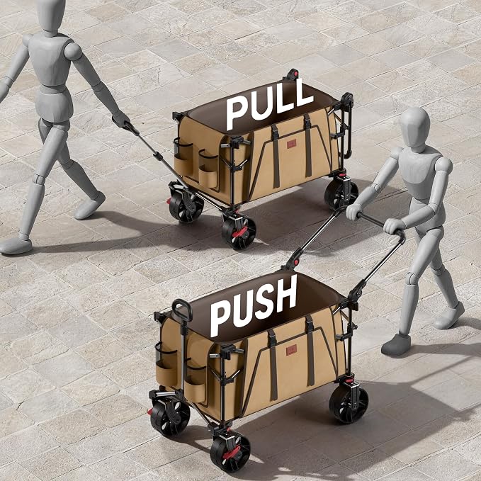 EVER ADVANCED Folding Push Wagon with Canopy, Shopping Cart with Brakes | Portable Collapsible Wagon Cart with All-Terrain Big Wheels for Camping, Beach, Sports