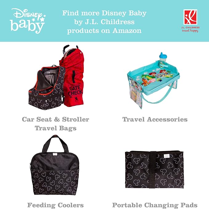 J.L. Childress Disney Baby Cups N Cargo Stroller Organizer & Caddy, Mickey | Essential baby travel accessory with cup holders, large mesh storage pocket & zipper pocket fits UPPAbaby, Doona, Nuna & More