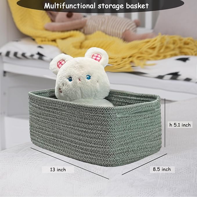 COMFY-HOMI 13" x 8.5" x 5.1" Storage Baskets for Organizing | Cotton Rope Woven Basket | Toy Storage Bin Box | Basket for Shelves, Closet Organizer Bin, Decorative Closet Shelf, 3 Pack