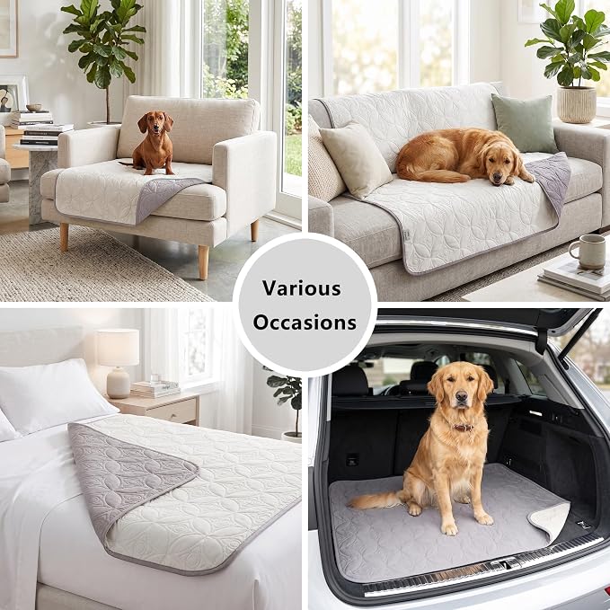 Waterproof Couch Cover for Dogs - Washable Pets Furniture Protector | TPU Leak-Proof Liner, Lightweight & Reversible, Fits Chair, Sofa, Bed, 82" x 120" , Lightgrey/Cream