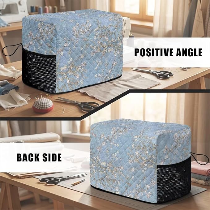 Sewing Machine Cover Polyester Febric Blossoming Almond Tree Print | Dust Pet Hair Protection,Quilting Design,Fits Standard Singer,Brother Janome Machines,Protecting Decorating Your Sewing Space