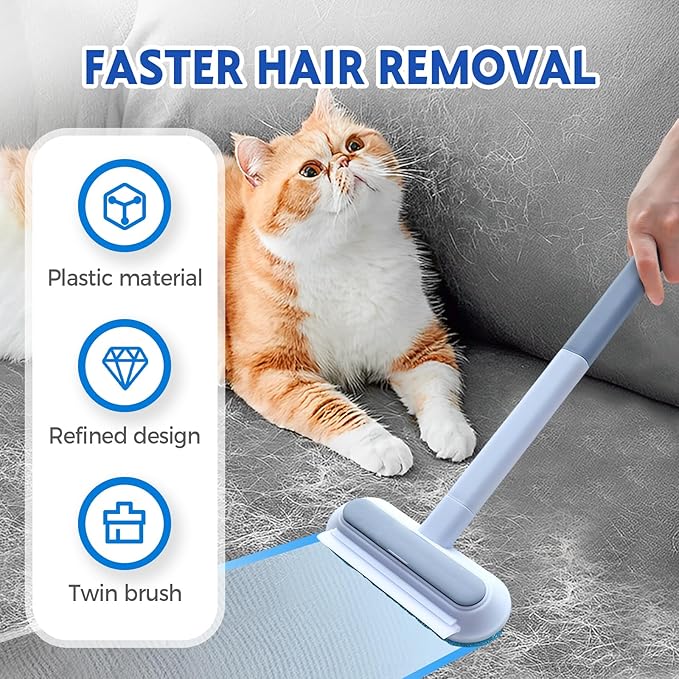 Auiepet Multifunctional Pet Hair Remover, 2025 Upgrade 4 in 1 Pet Hair Removal Tool with 17inch Long Handle, Washable Cat Hair Remover Brush for Furniture, Couch, Carpet, Clothes and Bedding (1Pcs)