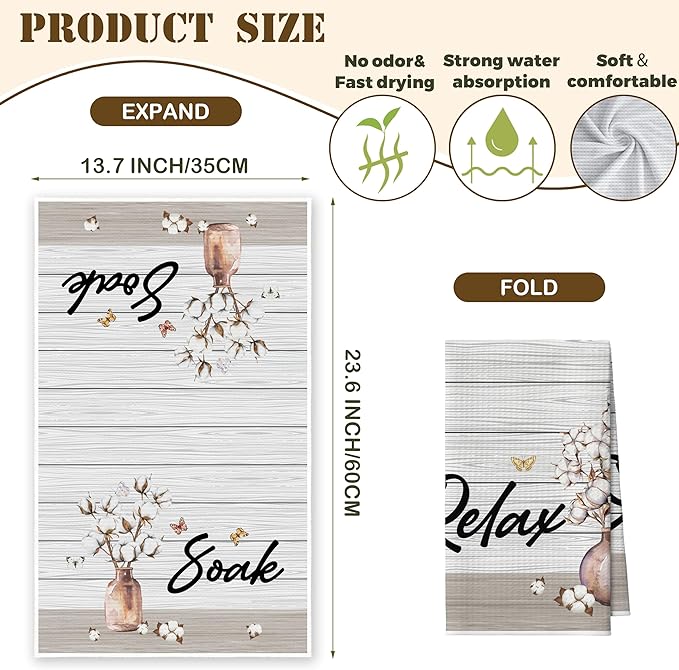 Kitchen Towels Set Of 2, Flower Vase Butterfly Dish Towel For Kitchen, Farm Vintage Bathroom Decorative Hand Towels, Farmhouse Fast Drying Tea Towel, Housewarming Xmas Gifts For Women Mom -B39
