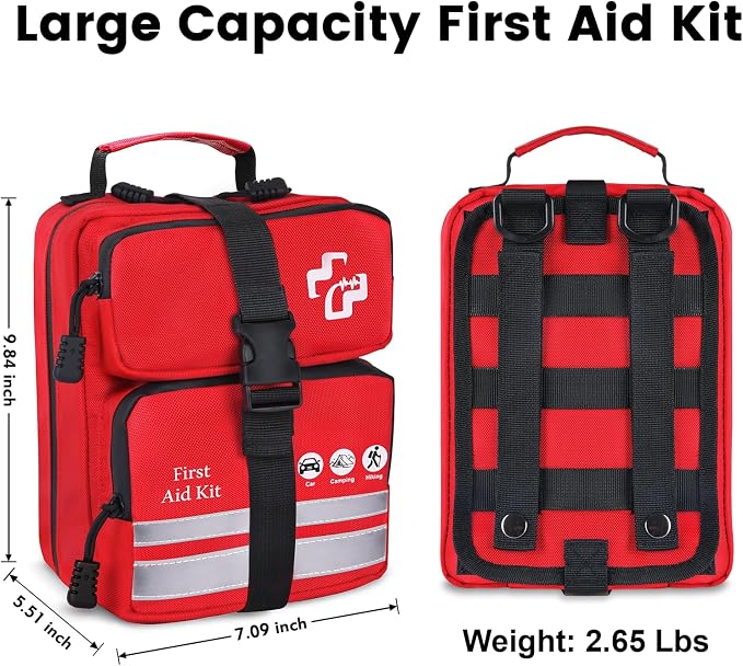 450 Piece Premium First Aid Kit, Water-Resistant Emergency Medical Kit with MOLLE System for Car, Home, Travel, Camping, Hiking & Outdoor Preparedness