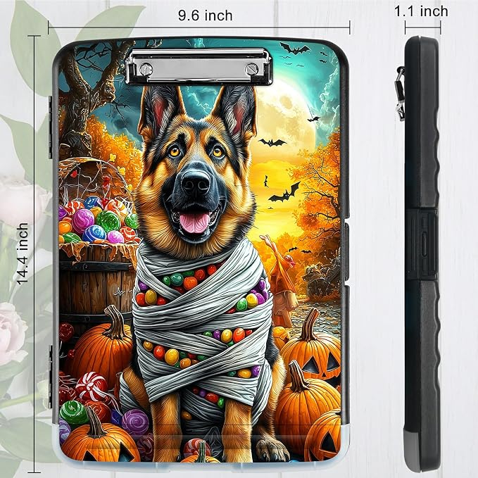 A4 Clipboard with Storage Pen Holder, Clipboards Organizer Nursing Clipboard Foldable File Folder Plastic Clipboard Folio Clip Board for Office Work Classroom Doctor, Pumpkin Puppy