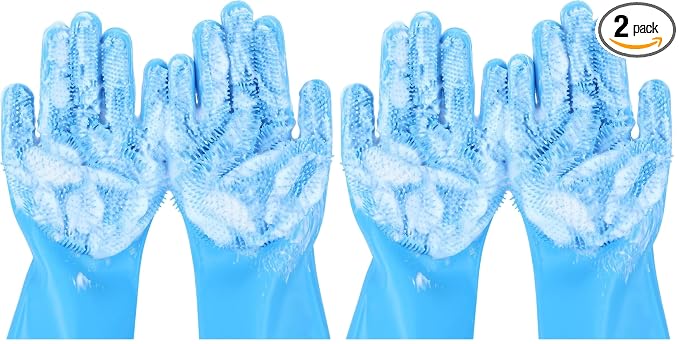 Pecute Silicone Pet Grooming Gloves for Washing Cats Dogs Bath Brush (Pack of 2)