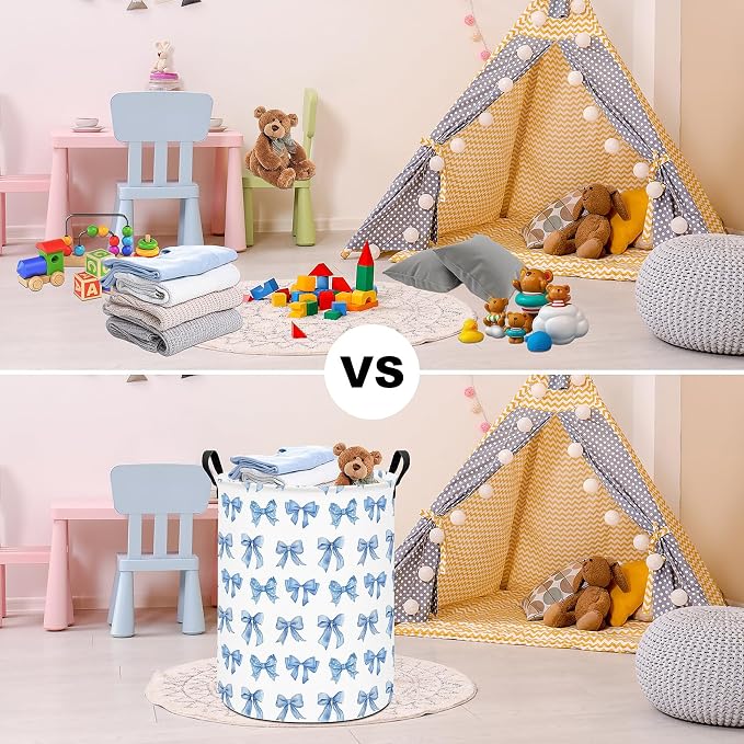 Bowknot Storage Bin Foldable Nursery Organizer Basket | Foldable with Waterproof PE Coating Organizer Bin for Kids Boys and Girls,Office,Bedroom,Clothes
