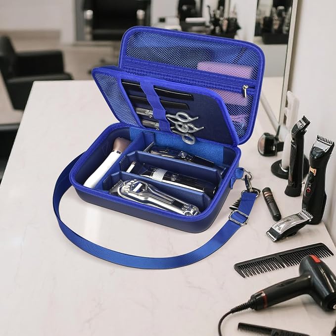 Barber Case for Hair Clippers, for Wahl, for Ufree and for Andis, Case Only | Trimmer Tools Storage Organizer, Easy-Clean PU Interior, for Barbers/Stylists/Pet Groomers, Travel/Home/Salon Use, Blue