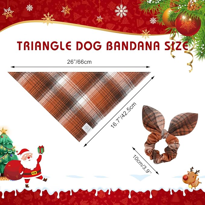 E-Clover Fall Dog Bandanas Matching Dog Bandana and Scrunchie Small | Orange Plaid Dog Bandana Matching Dog and Owner Clothes dog Mom Gifts Girl Dog Bandanas