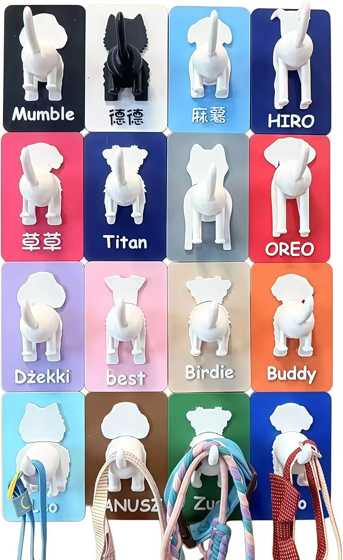 Personalized Dog Leash Holder for Wall, Custom 3D Dog Butt Leash Holder with Name, Hooks for Leashes, Keys, Collars, Christmas Birthdays Housewarming Gift for Pet Lovers