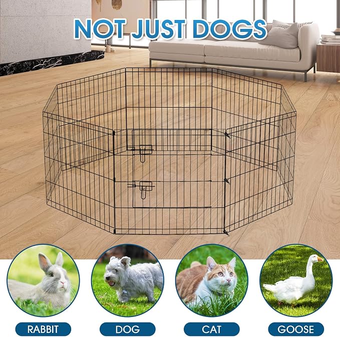 Artmalle 24-Inch Dog Playpen with Bottom Pad, 8-Panel Rustproof Fence | Eight 24"W x 24"H rustproof metal panels with waterproof 600D Oxford octagonal bottom pad for indoor, outdoor and RV use.