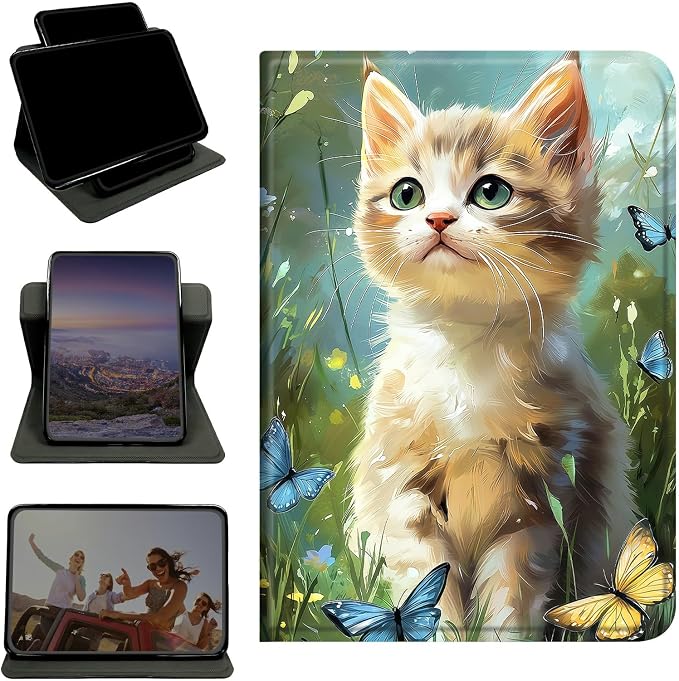 Case for Samsung Galaxy Tab S10 Ultra 2024/S9 Ultra 2023/S8 Ultra 2022 14.6", 360 Degree Rotating Stand with Multi-Angle Vertical Shockproof Shell for Women Men, Lawn Cat Butterfly