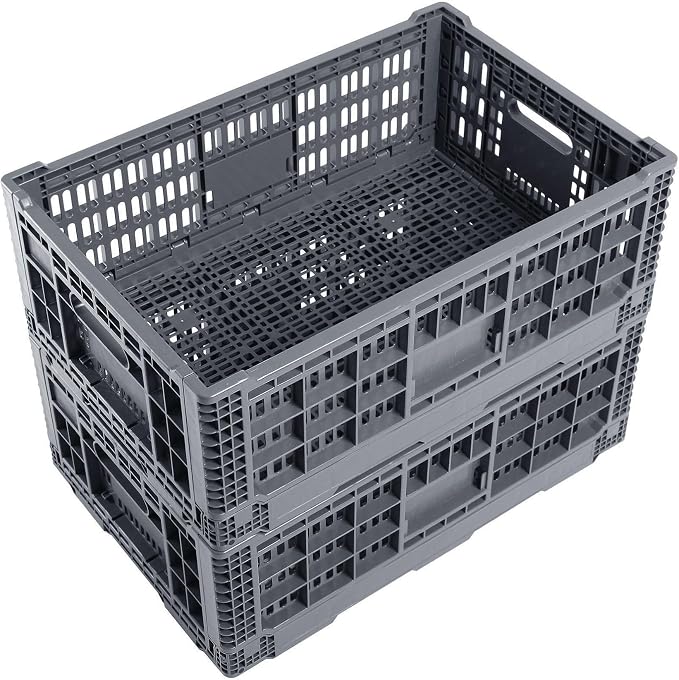 Generic Collapsible Storage Crate, 52 Liter Heavy Duty Plastic Storage Box, Milk Crates Heavy Duty Transit Storage, Gray (2)