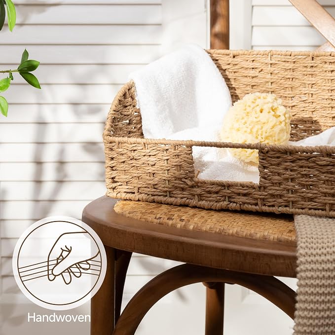 StorageWorks Pantry Baskets for Organizing,Wicker Basket for Storage,2-Pack | Paper Rope Wicker Storage Baskets for Shelves with Handles, Pantry Organizers and Storage, Shelf Baskets for Organizing
