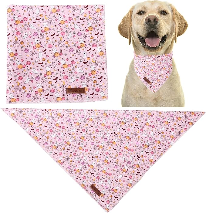 Halloween Pumpkin Dog Bandana, Halloween Triangle Bid Scarf with Pumpkin,Ghost,Bat Pattern, Cotton Pet Kerchief for Girl Boy Dogs or Cats, Cute Puppy Bandana Fancy for Dogs
