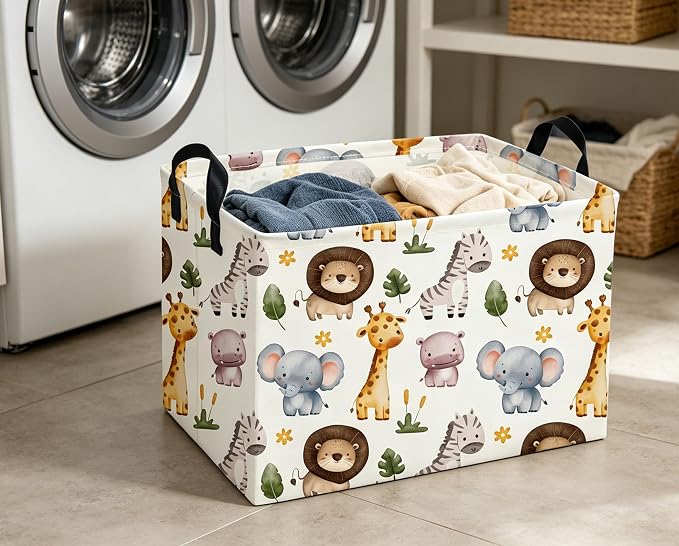 Rectangular Animals Storage Baskets Cute Basket Storage Bin Zoo Room Decor for Home(Zoo)