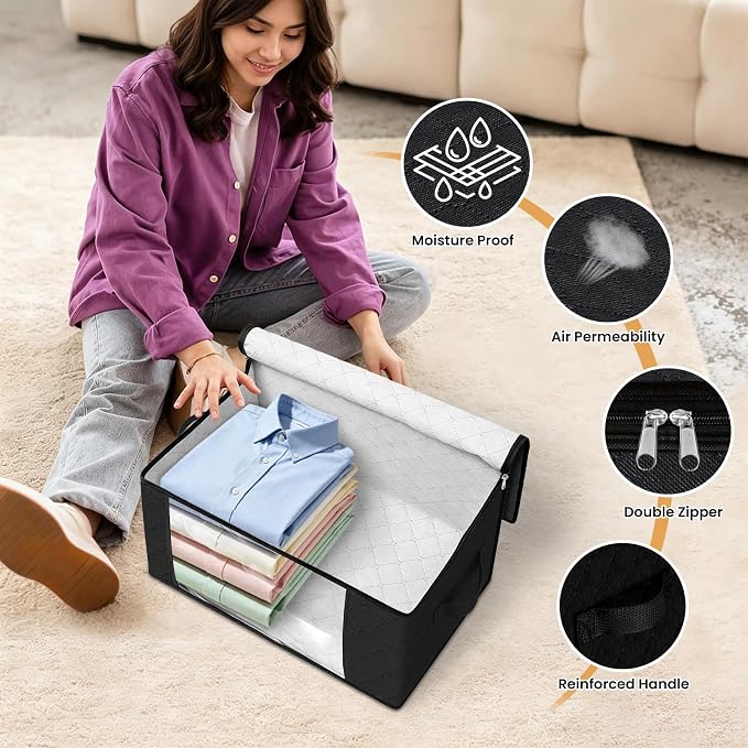 35L Closet Organizers, Foldable Under Bed Storage Containers | Storage Bags with Zippers,Window and Handles for Organizing Bedroom, Closet, Clothing,Organization with Handle