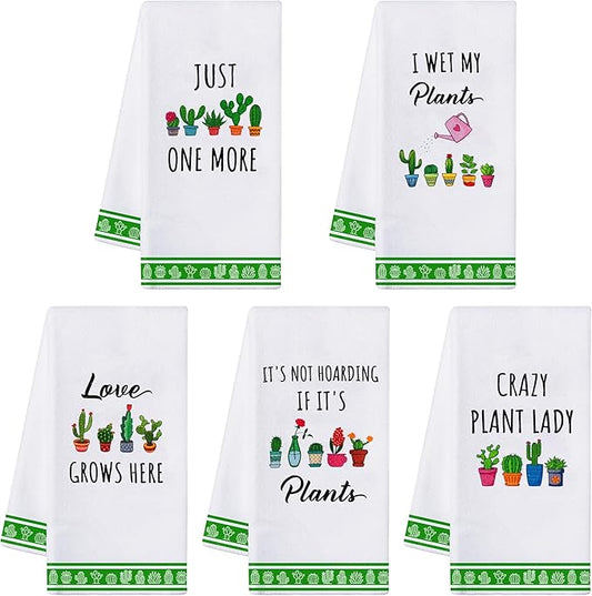 R HORSE 5Pcs Funny Kitchen Towels - Succulent Cactus Plant Kitchen Dishcloth Green Theme Absorbent Cleaning Dishcloth Bar Hilarious Hand Towel Gift for Housewarming Plant Lover Lady Women