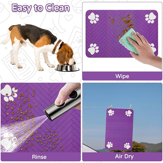 Pet Feeding Mat-Absorbent Dog Feeding Mat for Food and Water Bowl,No Stains Pet Placemat,Quick Drying Water Dispenser Mat for Dog and Cat,Easy to Clean Dog Accessories(S,Purple)
