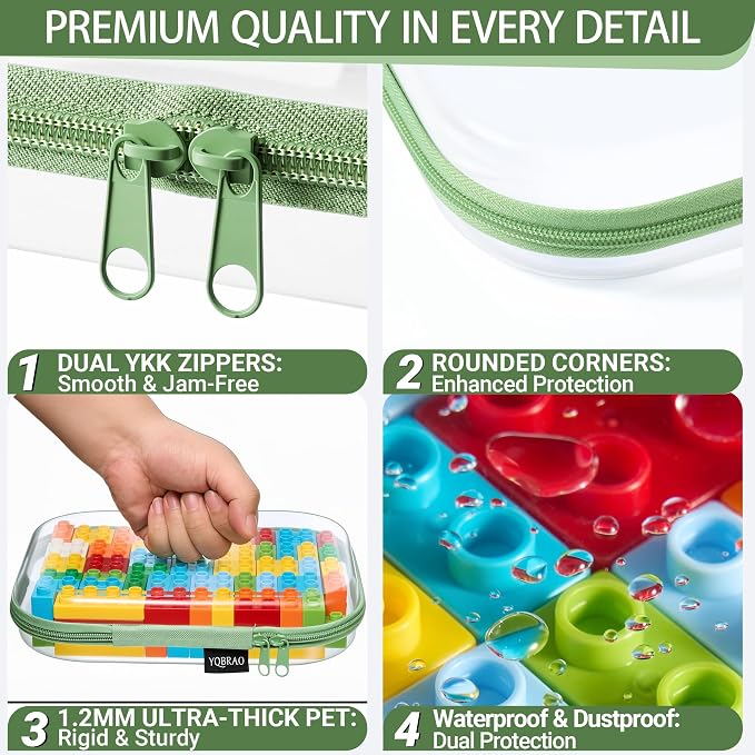 YQBRAO Clear Hard Shell Organizer Cases, 3-Pack, Green | Large, medium & small rigid PET organizers for home, travel, crafts and everyday organization