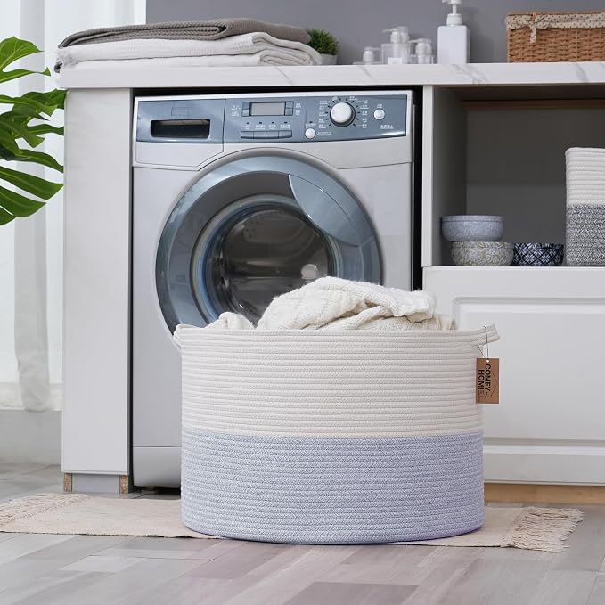 COMFY-HOMI XXXL Large Laundry Basket, Cotton Rope Nursery Woven Basket for Storage, Blanket Baskets Living Room Laundry Hamper, Dog Toy Storage Organizer, Home Decor