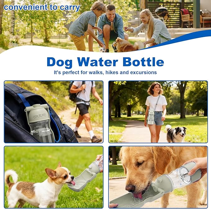 Amerisun Portable Dog Water Bottle with Ozone Purification - Active Oxygen Puppy Water Bowl & Dispenser for Travel, Improves Taste and Boosts Immunity for Pet Health Care Water Bottle (White)